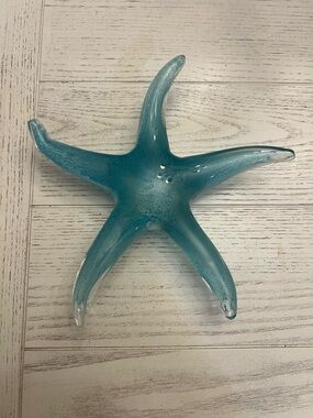 Beachcomber’s Handblown Glass Starfish Sculpture - Teal Home Art Accent